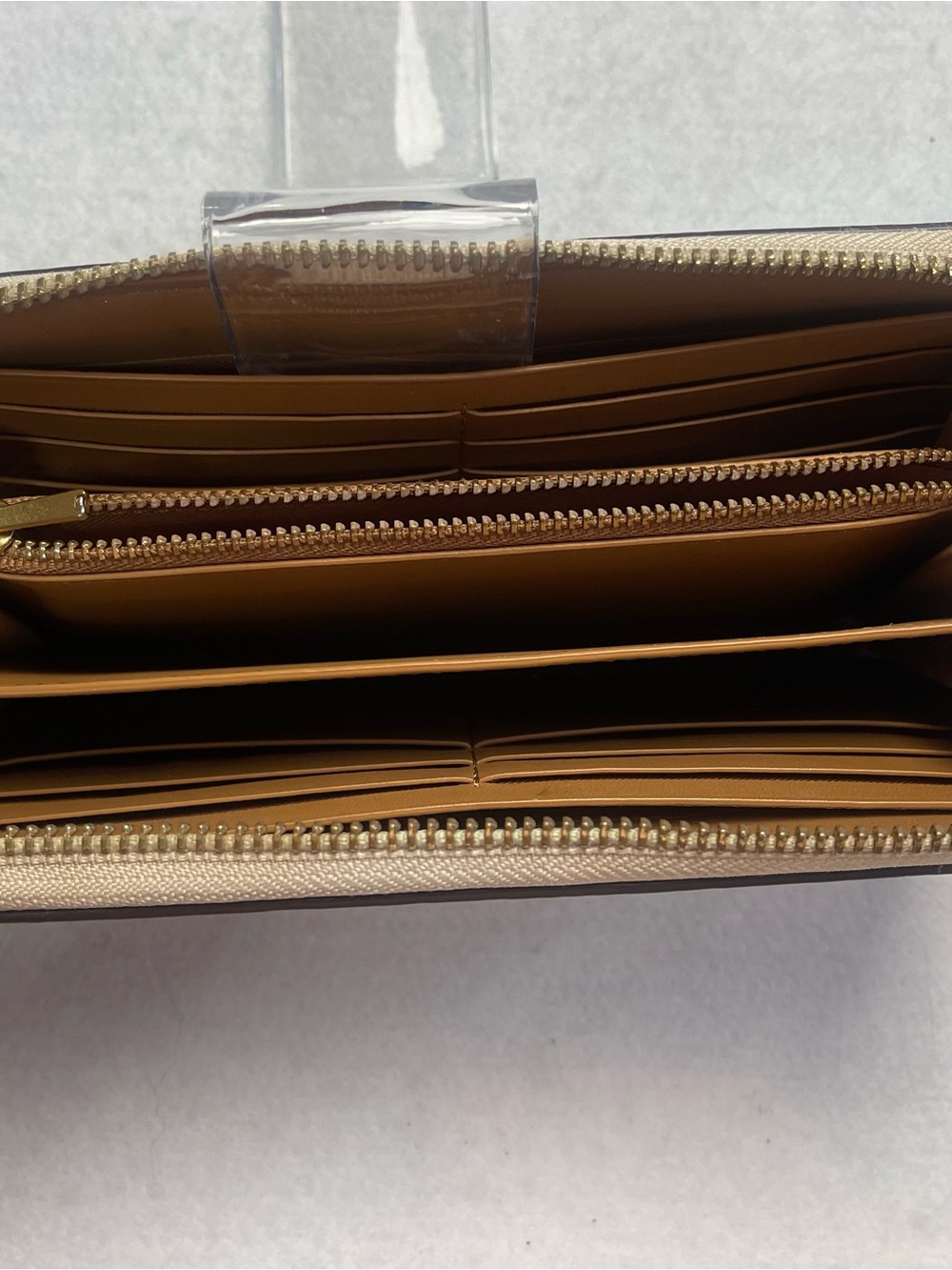 Coach Signature Zip-Around Wallet in Beige and Light Brown with Gold Hardware - Picture 3 of 6